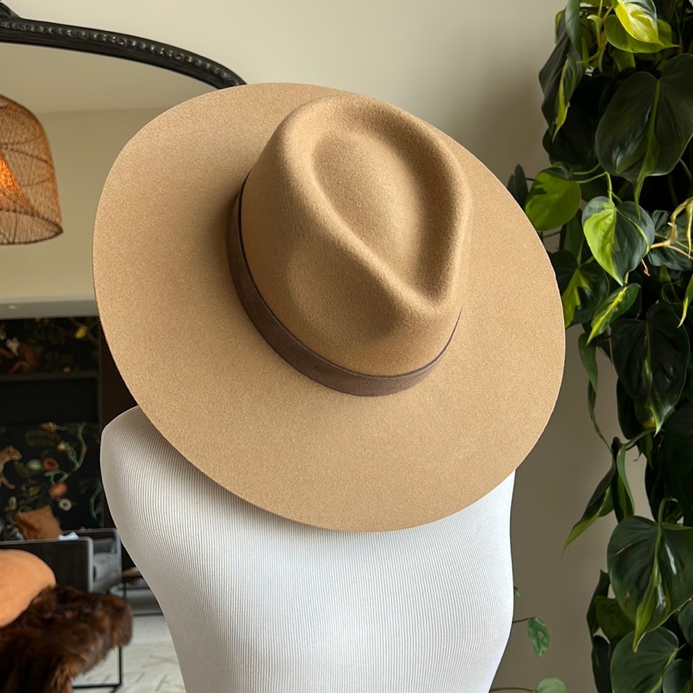rag & bone Camel Felt Wide-Brim Hat with Brown Band